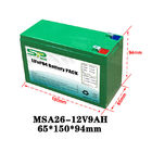 Green 9Ah 12 Volt Lithium Battery Pack NCM/LiFePO4 For Smart Security Monitoring